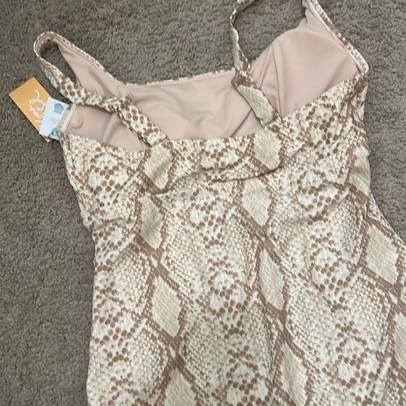 Kona Sol Size M One Piece Swimsuit Beige Cream Snakeskin Animal Print Neutral - Picture 5 of 5